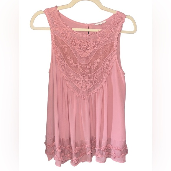 Entro Dusty Pink Lace Crochet Tank Top Sleeveless Boho Chic Women’s Size Small - Picture 5 of 9